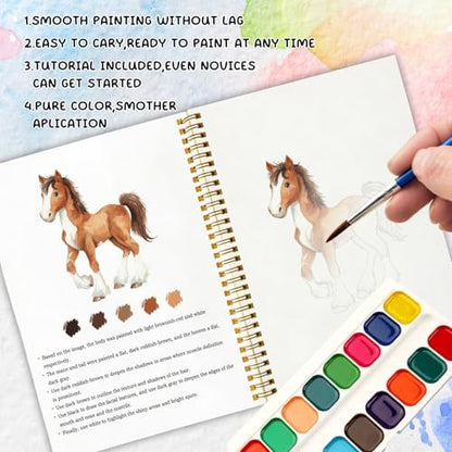12 Horse Patterns Watercolor Set, Equine Elegance Painting Book for Beginners, DIY Art Gift for Adults and Women, Relaxing Horse Lover Set - Image 4