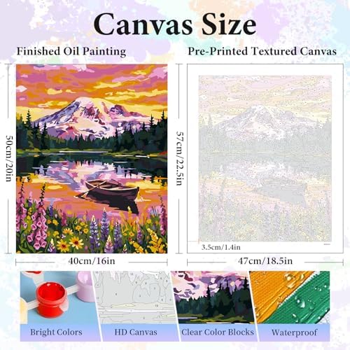 Paint by Numbers Kit for Adults, Mountain Lake Number Painting Canvas Kit - Image 3