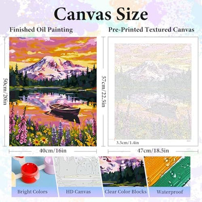 Paint by Numbers Kit for Adults, Mountain Lake Number Painting Canvas Kit - Image 3