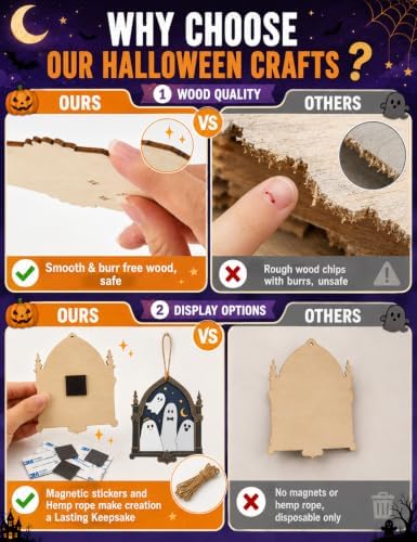 Bafeil 12 Set Halloween Craft for Adults, Wood Ghost DIY Paint Frame Craft - Image 3