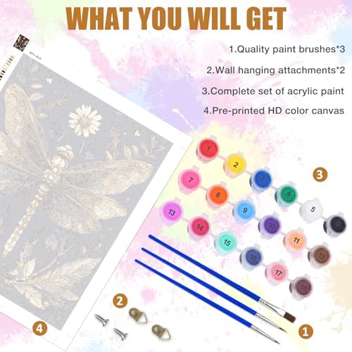 Lxmsja Dragonfly Paint by Numbers Kit for Adults, Vintage Leaves Acrylic Paint by Numbers for Adults Beginner, DIY Craft Supplies Oil Painting Kits for Home Wall Decor 16x20 inch (No Frame) - Image 5