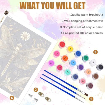 Lxmsja Dragonfly Paint by Numbers Kit for Adults, Vintage Leaves Acrylic Paint by Numbers for Adults Beginner, DIY Craft Supplies Oil Painting Kits for Home Wall Decor 16x20 inch (No Frame) - Image 5