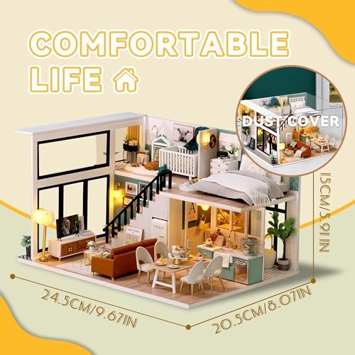 Flever Dollhouse Miniature DIY House Kit Creative Room with Loft Apartment Scene for Romantic Artwork Gift (Comfortable Life) - Image 2