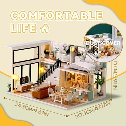 Flever Dollhouse Miniature DIY House Kit Creative Room with Loft Apartment Scene for Romantic Artwork Gift (Comfortable Life) - Image 2