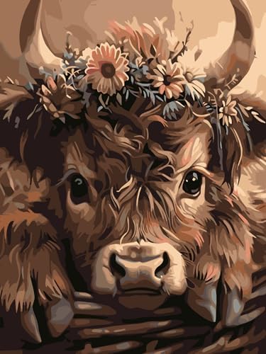 Mosaflare Highland Cow Paint by Numbers for Adults Beginner 12X16 inch by Mosaflare