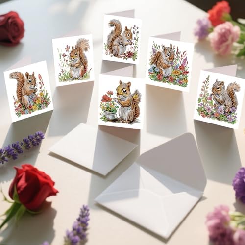 AiYuanzsh 6 Pack Diamond Painting Greeting Cards with Envelopes, DIY 5D Diamond Art Card Kit Featuring Cute Squirrels, 30x15cm Handmade Rhinestone Cards Crafts for Greetings and Seasonal Wishes - Image 6