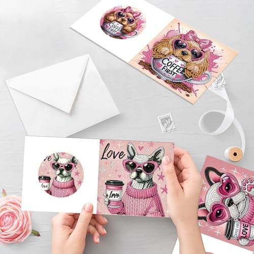 MVVMTOP 6pcs Diamond Art Painting Greeting Card, DIY Dog and Coffee Diamond Art Greeting Card for Blessing and Wishe Special Shaped Diamond Arts Crafts for Birthday Thanksgiving Day - Image 7