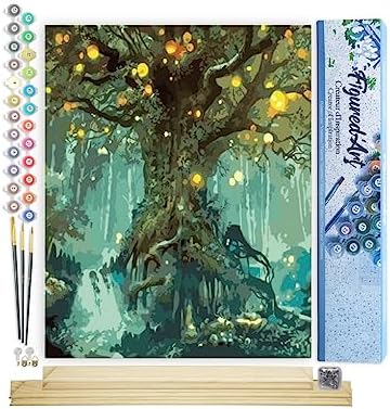 Figured'Art Paint by Numbers Kit for Adults Fairy Tree 16"x20" - Craft Art Painting Rolled Canvas with DIY Wooden Frame by FiguredArt