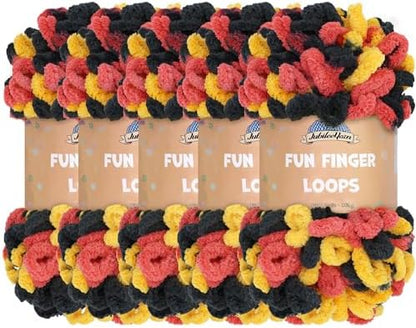 JubileeYarn Fun Finger Loops Yarn - Red Yellow Black - 5 Skeins by BambooMN