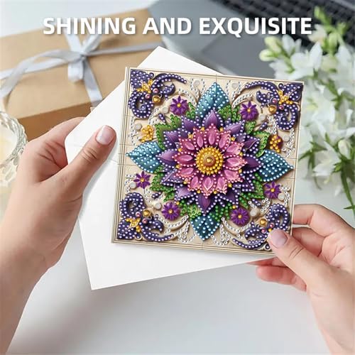 POETRYDRAW 6 Pack 5D DIY Diamond Art Painting Mandala Greeting Card Kit, Diamond Art Birthday Holiday Greeting Card, Crafts Kit Creative with Envelope - Image 7