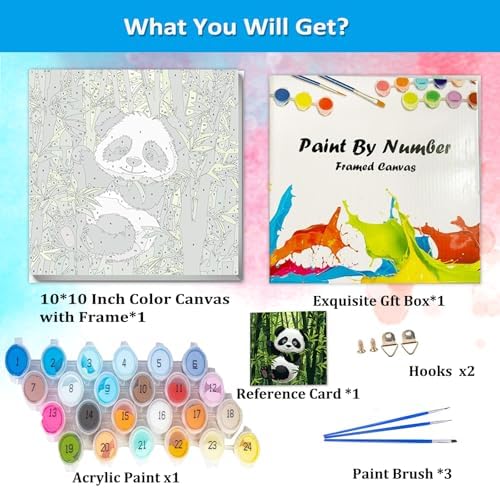 Artunion Framed Paint by Numbers Kit for Adults Beginners & Kids Ages 8-12,Panda Bear Paint by Number with Frame,Cute Animal Paint by Numbers Kit on Canvas 10 * 10 Inch Without Easel - Image 4