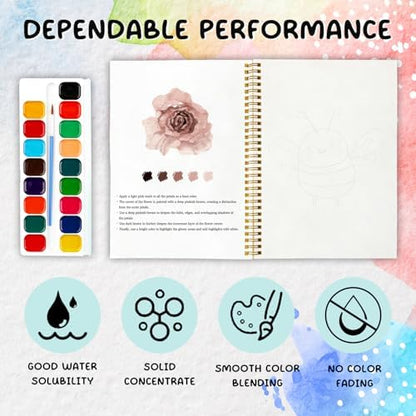 12 Boho Flower Patterns Watercolor Set, Bohemian Floral Painting Book for Beginners, Stress Relief Art Gift for Women, Relaxing DIY Workbook - Image 3