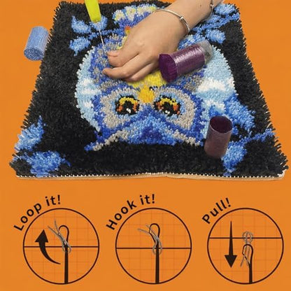 Manzapu Latch Hook Kits for Adults Beginner, 12x12 inch - 30x30 cm Cute Small Shaggy Rug Making Kits with Pre-Cut Yarn, Coded Canvas ＆ Crochet Hook Tool - Relaxing DIY Craft Gift - Image 5