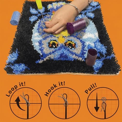 Manzapu Latch Hook Kits for Adults Beginner, 12x12 inch - 30x30 cm Cute Small Shaggy Rug Making Kits with Pre-Cut Yarn, Coded Canvas ＆ Crochet Hook Tool - Relaxing DIY Craft Gift - Image 5