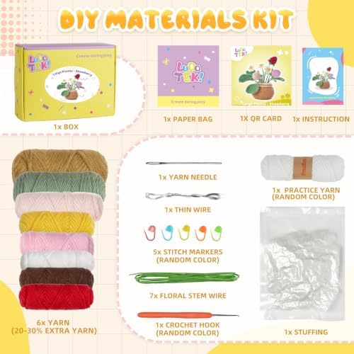 Crochet Kit for Beginners, Crochet Plant Kit,Knitting Kit(Strawberry) - Image 3