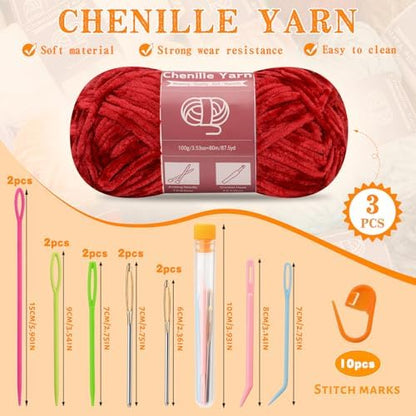 LUNARM Chenille Yarn 3 Pack 3.5oz Chunky Blanket Velvet Yarn 263 Yard - Image 2