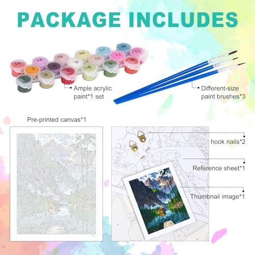 GEEHEIY Paint by Numbers Kit for Adults, Mountain Lake Cabin, 16 x 20 Inch - Image 4