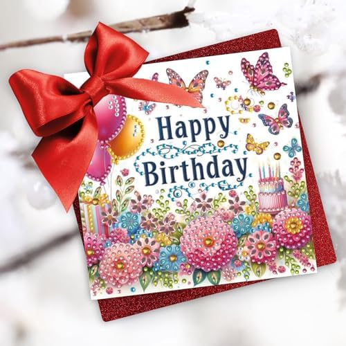Christmas DIY Diamond Greeting Cards Set, 5D DIY Diamond Art Painting Christmas Style Greeting Card, Xmas Cards Making Kits for Family Friends Handmade Gift-#32-Happy Birthday - Image 2