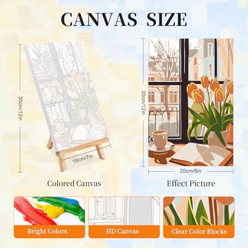4 Pack Paint by Numbers Kit for Adults with Frame, Window Scenery & Flower - Image 2