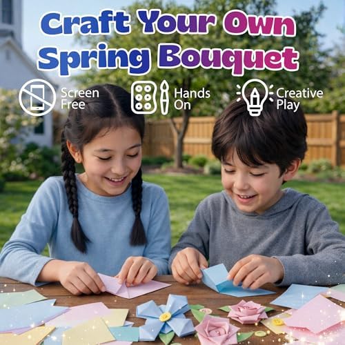Pinwheel Crafts Flower Origami Kit for Kids Ages 8-12, 150 Pcs Spring Color - Image 4