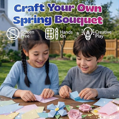 Pinwheel Crafts Flower Origami Kit for Kids Ages 8-12, 150 Pcs Spring Color - Image 4