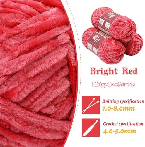 LUNARM Chenille Yarn 3 Pack 3.5oz Chunky Blanket Velvet Yarn 263 Yard - Image 3