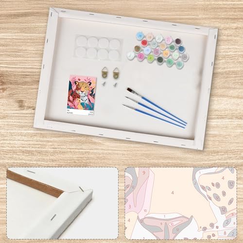 Lxmsja Cute Leopard Paint by Numbers Kit for Adults, Jungle Leaves Acrylic Paint by Numbers for Adults Beginner, DIY Craft Supplies Oil Painting Kits for Home Wall Decor 8x12 inch (Framed) - Image 5