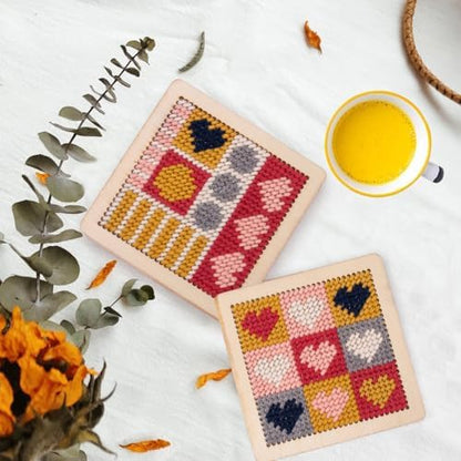 Yushen 4Pcs Heart Coaster Needlepoint Kit for Adult Cross Stitch Kits DIY Adults Needlepoint Embroidery Set No Patterns Stamped Embroidery Needles Threads Crafts (Love) - Image 4