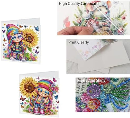 TDFERAN 6-Pack DIY Rainbow Sunflower Diamond Art Cards Valentines Day Craft Making Kit Diamond Art with Envelopes Diamond for Birthday Thanksgiving Day All Occasion Card - Image 3