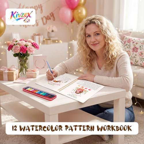 Mother's Day Watercolor Workbook for Adults, Beginner Friendly Watercolor Painting Kit Water Coloring Book, Nature-Themed Practice Art Gift Water Color Paint Book with Palette and Brush - Image 5