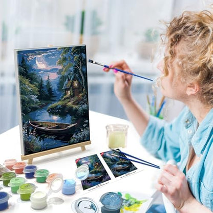 ATDMS Landscape Paint by Numbers Kit for Adult with Easel DIY Cabin Paint by Number with Frame Lake House Digital Oil Painting Kits for Wall Hanging Home Room Decor 7.87x11.81 Inch - Image 7