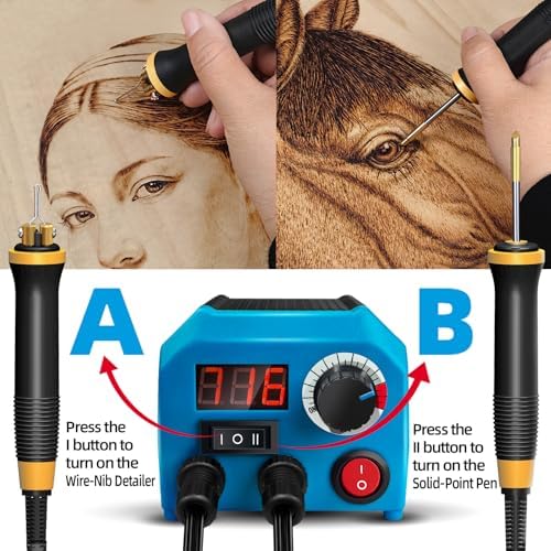 FIRElood LH55-Z2-NS2 Wood Burning Tool 200~750℃, Wood Burning kit with Digital Thermometer Temperature Adjustable Temperature, 2 pyrographic Wood Burning pen Simultaneous heating, 36 pen tips - Image 3