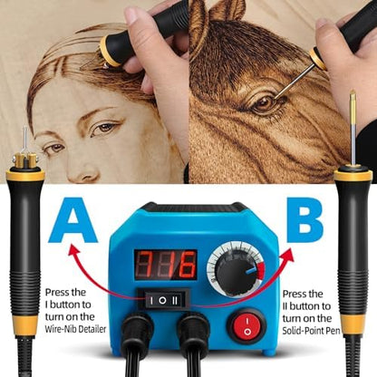 FIRElood LH55-Z2-NS2 Wood Burning Tool 200~750℃, Wood Burning kit with Digital Thermometer Temperature Adjustable Temperature, 2 pyrographic Wood Burning pen Simultaneous heating, 36 pen tips - Image 3