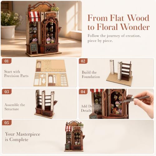DIY Book Nook Kit, Miniature Flower Shop, Wooden 3D Puzzle - Image 5