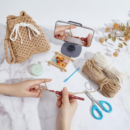 FREEBLOSS DIY Macrame Bag Kit for Beginners Khaki Boho Woen Bag with Wrist Lanyard Macrame Handbag Kit for Adults Beginners, Video Tutorial Included - Image 4