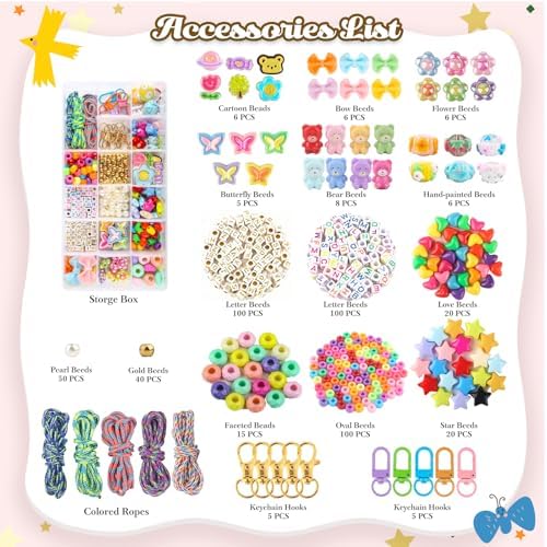 Ecoofor 487 PCS Beaded Keychain Making Kit, Acrylic Letter Beads with Heart, Star & Flower Charms for DIY Jewelry, Bag Accessories & Crafts for Women - Image 3