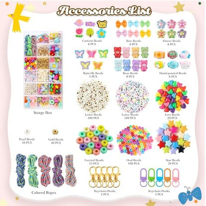 Ecoofor 487 PCS Beaded Keychain Making Kit, Acrylic Letter Beads with Heart, Star & Flower Charms for DIY Jewelry, Bag Accessories & Crafts for Women - Image 3