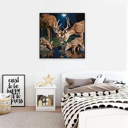 VIGEGU Deer Paint by Numbers Kit for Adults Beginner,Easy Adult Paint by Number Kits on Canvas DIY Painting for Beginners Art by Numbers for Home Wall Decor 16x16 Inch - Image 2