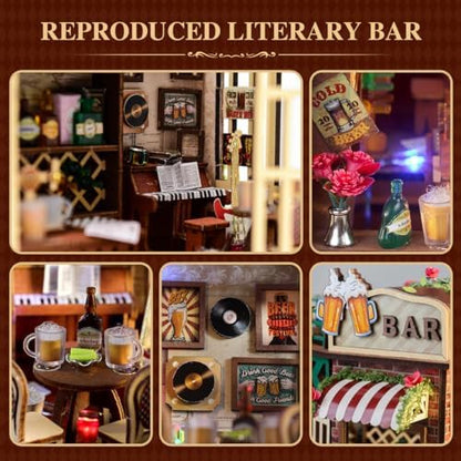 DIY Wooden Miniature House & Book Nook Kits, Bistro Modern Styles Doll House with LED Lights, Furniture, Beginner-Friendly for Adults & Teens, for Lovers, Buddies, Family & Book Lovers - Image 5