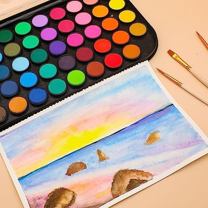 Artecho 48 Colors Watercolor Paint Set, 3 Brushes - Image 6