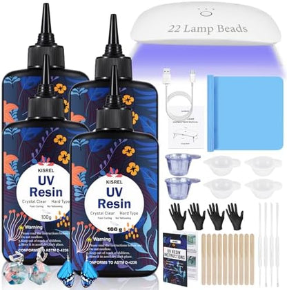 KISREL UV Resin Kit with Light, 400g Hard Type UV Resin and Large UV Light by KISREL