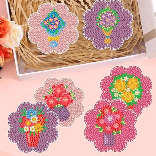 EWJRNSF 6 PCS Small Diamond Art Coasters Kits, Diamond Painting, Fall Diamond Art Kits for Adults Beginners, Arts and Crafts Item Sets with Holder for Drinks - Image 7
