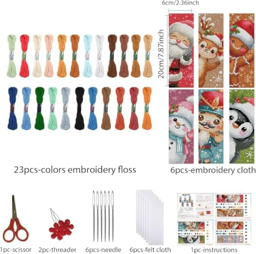 6 Set Christmas Cross Stitch Bookmark, Counted Cross Stitch Bookmarks with 6 Different Christmas Patterns, DIY Bookmark Kit for Adults and Beginners(6 Pack) - Image 2