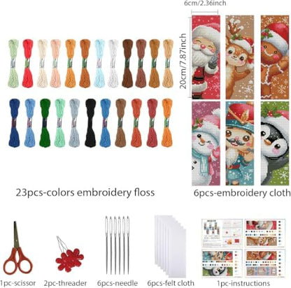 6 Set Christmas Cross Stitch Bookmark, Counted Cross Stitch Bookmarks with 6 Different Christmas Patterns, DIY Bookmark Kit for Adults and Beginners(6 Pack) - Image 2