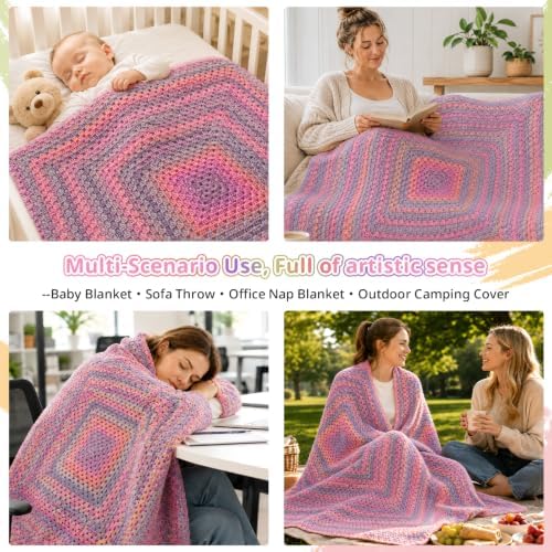 Coopay Gradient Crochet Kit for Beginners Adults, Granny Square Blanket Kit - Image 6