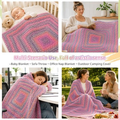 Coopay Gradient Crochet Kit for Beginners Adults, Granny Square Blanket Kit - Image 6
