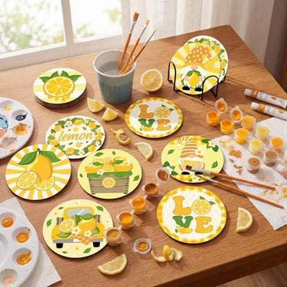 Reallnaive 8 Pcs Lemon Paint by Numbers Kit for Adults Wooden Coasters - Image 2