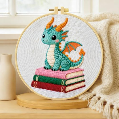 BEUNITONE 2PCS Punch Needle Kits with Dragon Book Pre-print Pattern Easy for Beginners, DIY Craft Embroidery Needlepoint Kits for Adults with Hoop Punch Needle Set for Craft Lovers Home Decor 7.9x7.9" - Image 5