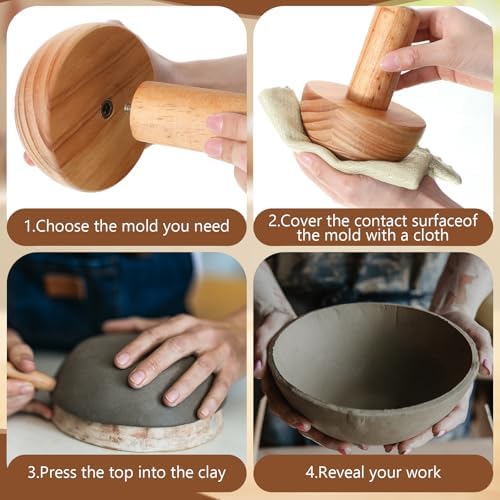 Doublefill 4 Pack Pottery Mold with 27 Clay Sculpting Pottery Tools Kit - Image 4