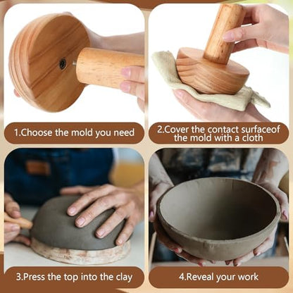 Doublefill 4 Pack Pottery Mold with 27 Clay Sculpting Pottery Tools Kit - Image 4